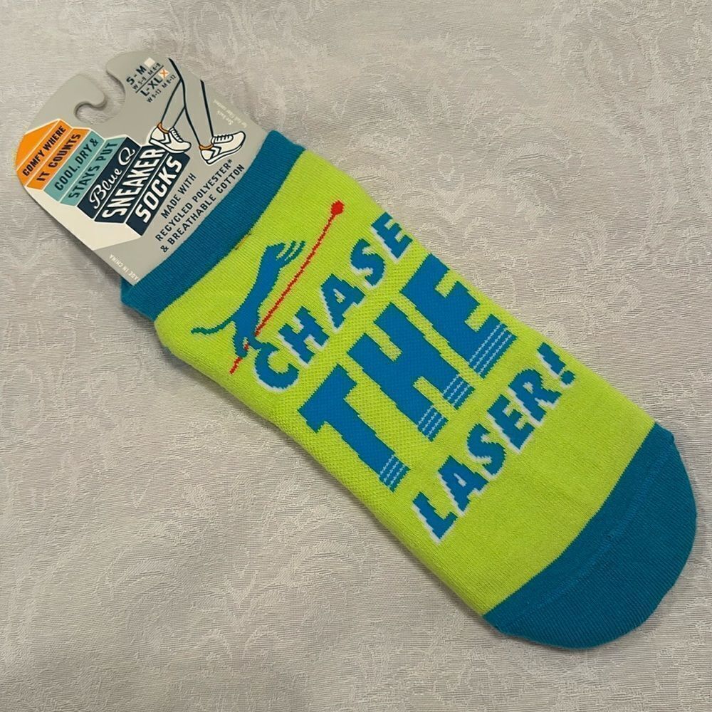 Blue Q Socks Womens Cotton Sneaker “Chase the Laser” Cat Lover